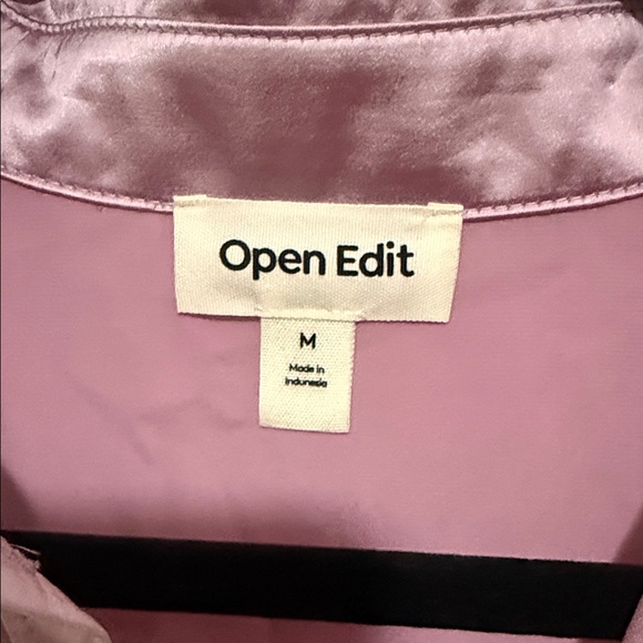 Open Edit Dusty Pink Satin Button-Front Blouse - Picture 2 of 3